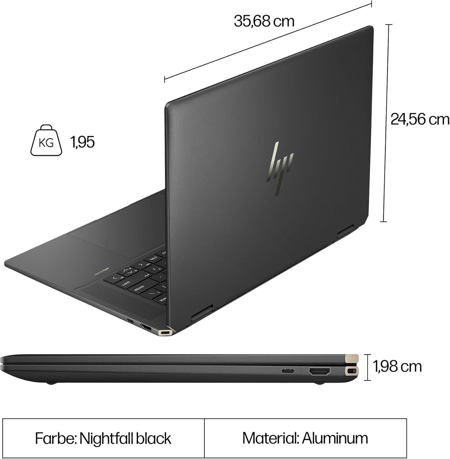 HP Spectre x360 2-in-1 Convertible Laptop | Intel Core Ultra 7 155H with Integrated AI | 16 Inch WQXGA IPS Touchscreen | 16GB RAM | 1TB SSD | Intel Arc Graphics | Win11 | QWERTZ Copilot Key