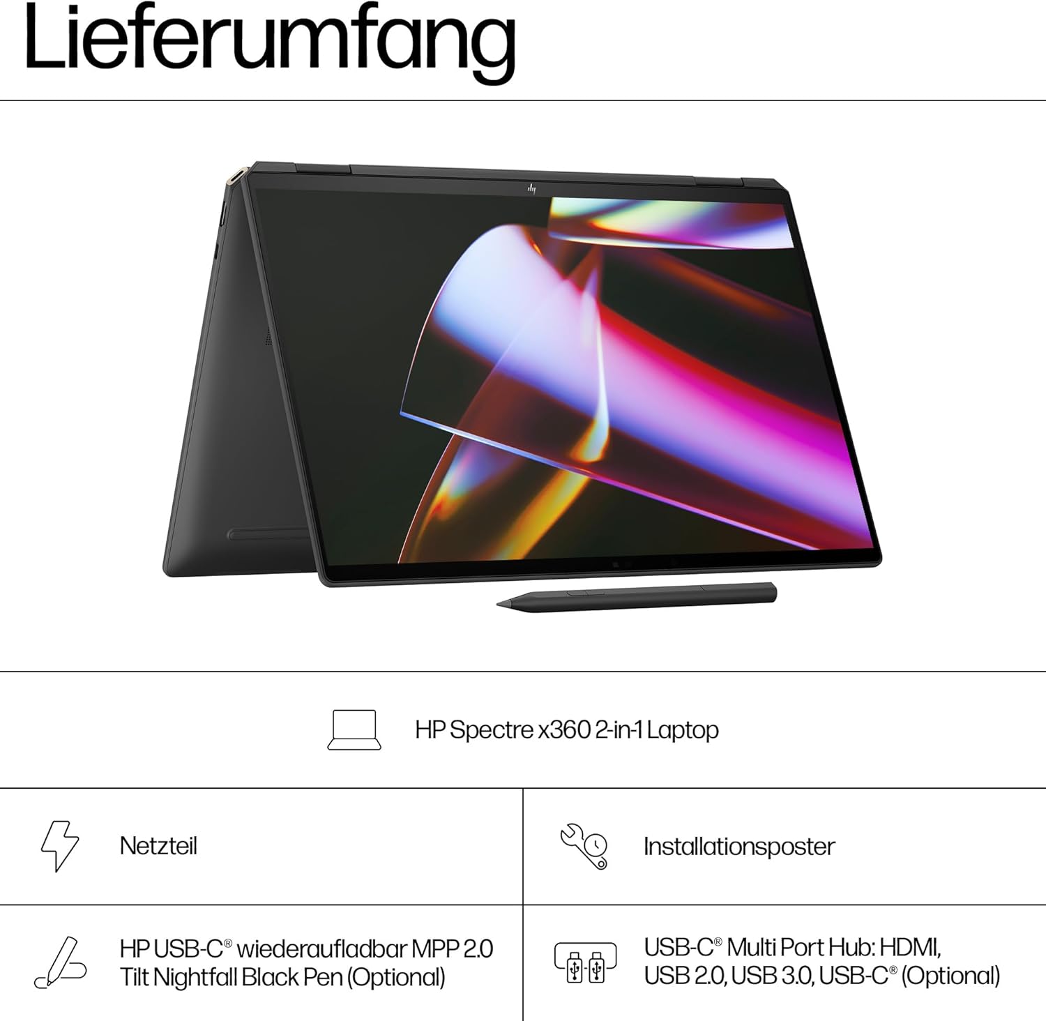 HP Spectre x360 2-in-1 Convertible Laptop | Intel Core Ultra 7 155H with Integrated AI | 16 Inch WQXGA IPS Touchscreen | 16GB RAM | 1TB SSD | Intel Arc Graphics | Win11 | QWERTZ Copilot Key